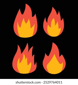 Vector Illustration of fire icon, fire icon set with black background. simple fire icon flat design.