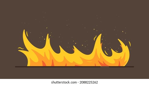 Vector illustration of fire isolated on a brown background. Fire background of flames. 