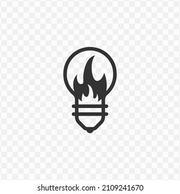 Vector illustration of fire in the lamp icon in dark color and transparent background(png).