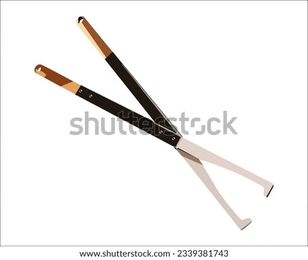 Vector Illustration Fire Log Grabber Extra Long Firewood Claw Tongs for Fireplace, Outdoor Campfire, Firepit isolated on white background. Carpentry tools.