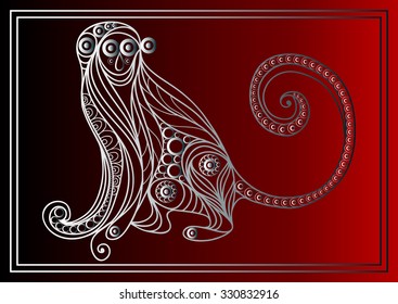 Vector illustration of fire monkey, symbol of 2016. Silhouette of ape, decorated with floral pattern. Vector element for New Year's design.