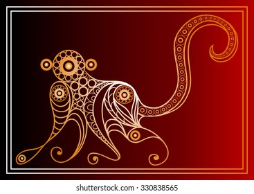 Vector illustration of fire monkey, symbol of 2016. Silhouette of ape, decorated with floral pattern. Vector element for New Year's design.