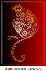 Vector illustration of fire monkey, symbol of 2016. Silhouette of ape, decorated with floral pattern. Vector element for New Year's design.