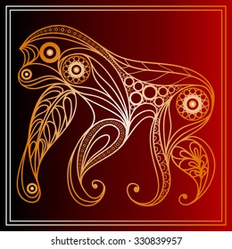 Vector illustration of fire monkey, symbol of 2016. Silhouette of ape, decorated with floral pattern. Vector element for New Year's design.