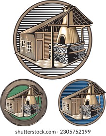 Vector illustration of a fire oven done in retro woodcut style