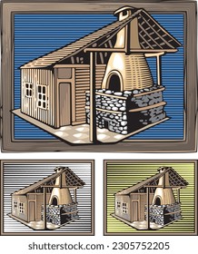 Vektorgrafik eines Feuerofens im Retroholzschnitt-Stil