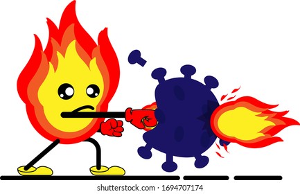 ilustración vectorial de un virus de fuego que golpea a una corona