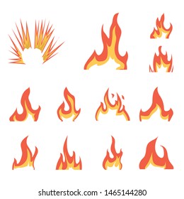 Vector illustration of fire and red symbol. Set of fire and campfire stock symbol for web.