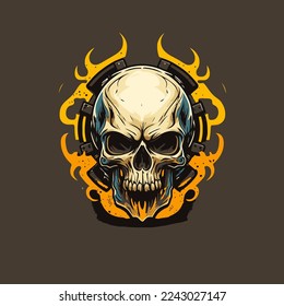 vector illustration of fire skull head logo mascot design template for t-shirt, poster, sticker, merchandise