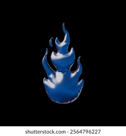 Vector illustration of fire with tongues of flame, inflatable 3d shape. Air element for decoration. Retro futurism y2k. Shiny glossy effect. Power and energy. Isolated black background.