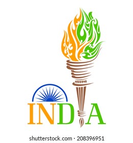 vector illustration of fire torch with India tricolo flame
