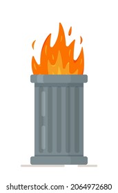 Vector Illustration Of Fire Trash. Harm To Nature And People. 