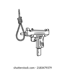 vector illustration of a firearm with a rope