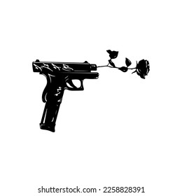  ilustración vectorial de un arma de fuego con concepto de rosas