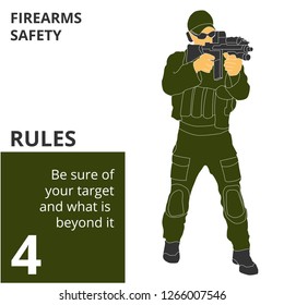 Vector illustration firearm shooting safety rules and signs. Will be perfect for logo, banner, poster, postcard.