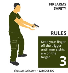 Vector illustration firearm shooting safety rules and signs. Will be perfect for logo, banner, poster, postcard.