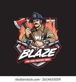 Vector Illustration of Firefighter Carrying Axe with Vintage Retro Illustration Available for Logo Badge