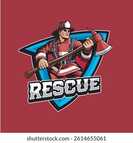 Vector Illustration of Firefighter Carrying Axe with Vintage Retro Illustration Available for Logo Badge