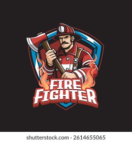 Vector Illustration of Firefighter Carrying Axe with Vintage Retro Illustration Available for Logo Badge