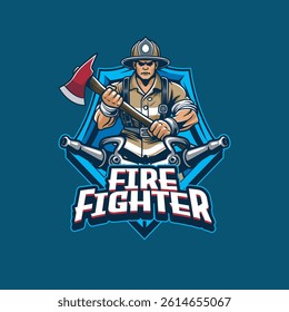 Vector Illustration of Firefighter Carrying Axe with Vintage Retro Illustration Available for Logo Badge