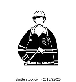 Ilustración vectorial de un bombero en forma de hacha. Profesión. Esquema