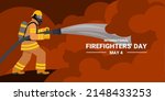 Vector illustration of a firefighter putting out a fire, as a banner, poster or template for international firefighters day.