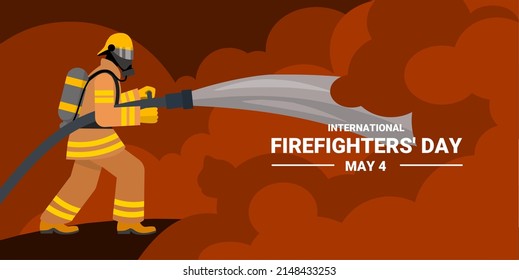 Vector illustration of a firefighter putting out a fire, as a banner, poster or template for international firefighters day.