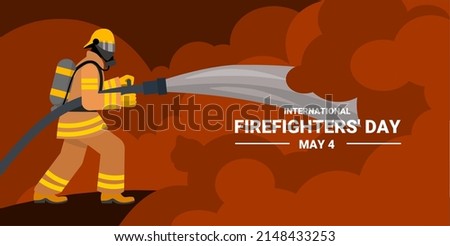 Vector illustration of a firefighter putting out a fire, as a banner, poster or template for international firefighters day.