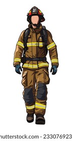 Vector illustration of a firefighter in a uniform. A heroic fireman in full uniform