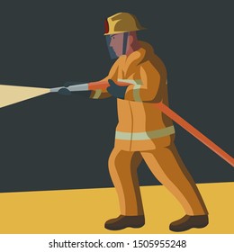 Vector illustration of a firefighter who puts out a fire