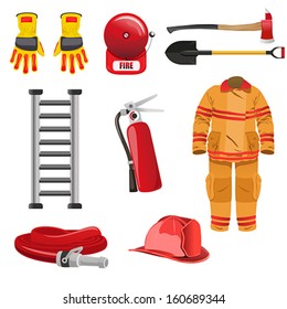 A vector illustration of firefighters icons