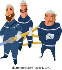 vector illustration, firefighters, people, put out, water, men, work