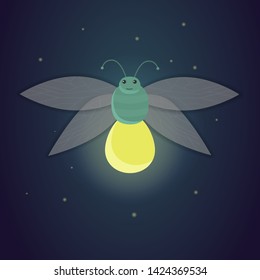 Vector illustration. Firefly in the night sky among the stars.