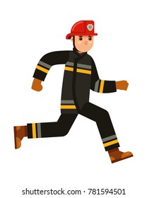vector illustration of fireman character running