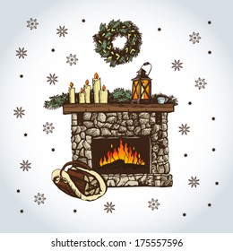 Vector illustration  fireplace. Illustration for greeting cards, invitations, and other printing and web projects.