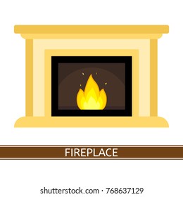 Vector illustration of fireplace isolated on white background. Burning fire in flat style.
