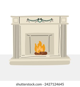Vector illustration of a fireplace on a white background, hand drawn