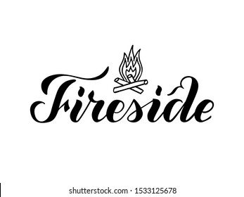 Vector Illustration Of Fireside Brush Lettering For Banner, Leaflet, Poster, Logo, Advertisement Design. Handwritten Text For Template, Signage, Billboard, Print, Flyer, Invitation, Home Decor