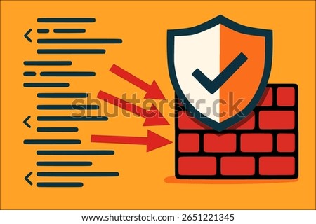 Vector illustration of a firewall providing cyber protection for digital systems. Concept of network security, data filtering, virus blocking, and internet threat prevention. Ideal for cybersecurity, 
