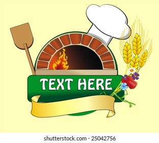 vector illustration of firewood oven with shovel and grain