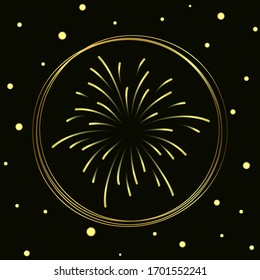 Ilustración vectorial de un fuegos artificiales en círculo dibujado a mano. línea dorada de icono vectorial aislada en fondo negro para el diseño