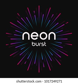 Vector Illustration Of Firework Explosion, Star Or Sunburst, Rays Of Light In Bright Neon Colors. Global Swatches.