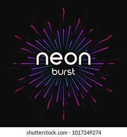 Vector illustration of firework explosion, star or sunburst, rays of light in bright neon colors. Global swatches.