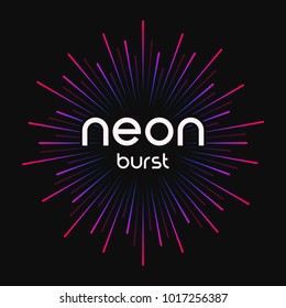 Vector illustration of firework explosion, star or sunburst, rays of light in bright neon colors. Global swatches.