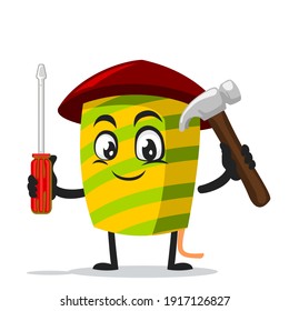 ilustración vectorial de la mascota de fuegos artificiales o del martillo y destornillador de retención de caracteres