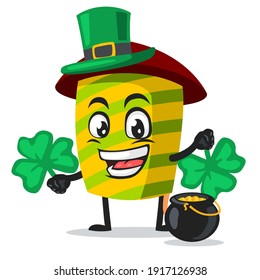 vector illustration of firework mascot or character wearing shamrock hat