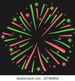 Vector Illustration of Firework on Black Background. New Year Celebration