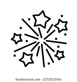 Vector illustration of a firework with shooting stars. Minimal icon in line style for christmas, new year celebration, festive decorations.  Simple design for a party decoration
