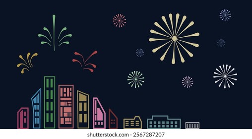 Vector illustration of firework and stars on the background. New Year, festival, holidays concept.