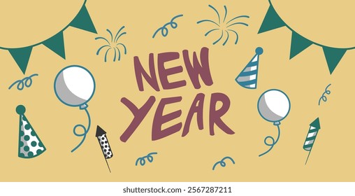 Vector illustration of firework and stars on the background. New Year, festival, holidays concept.